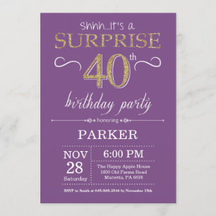 Invitation surprise 40e anniversaire Purple and Go