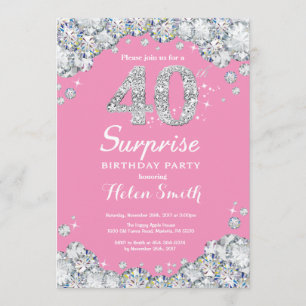 Invitation Surprise 40e anniversaire rose et diamant d'argent