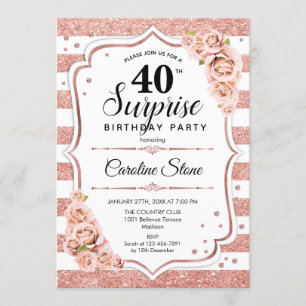 Invitation Surprise 40e anniversaire - Rose or blanc rose