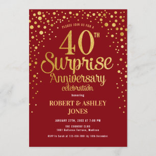 Invitation Surprise 40e Anniversaire - Rubis Rouge & Or