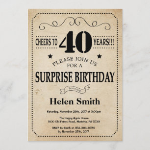 Invitation Surprise 40e anniversaire Rustic Vintage Retro