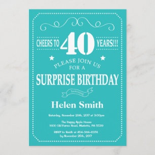 Invitation surprise 40e anniversaire Turquoise et 
