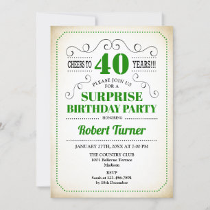 Invitation Surprise 40e anniversaire - Vert Blanc Noir