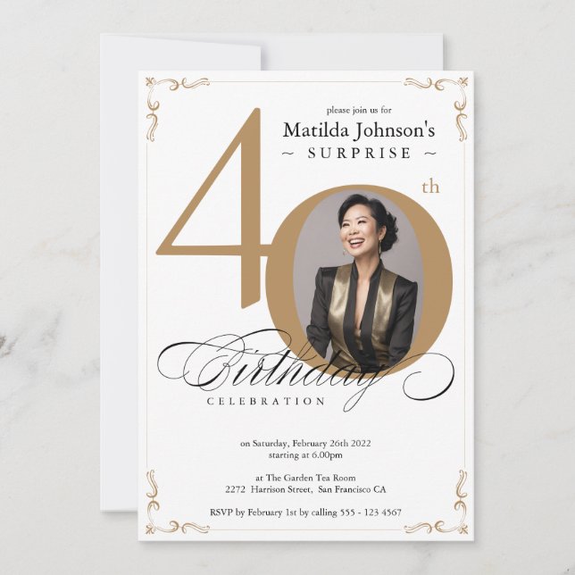Invitation Surprise 40e anniversaire White Gold Elegant Custo (Devant)