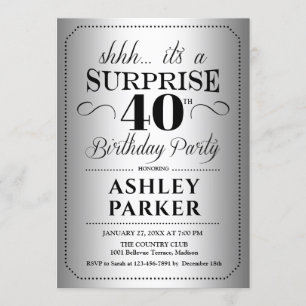 Invitation Surprise 40e fête d'anniversaire - Argent