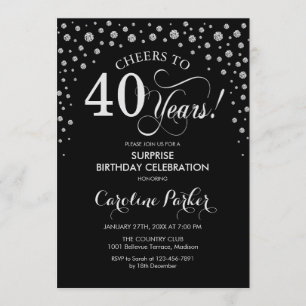 Invitation Surprise 40e fête d'anniversaire - Argent noir