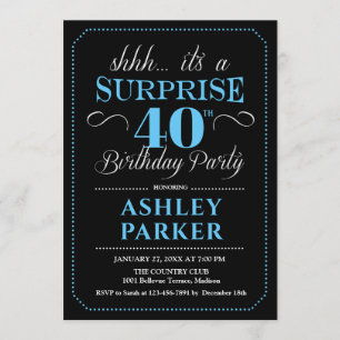 Invitation Surprise 40e fête d'anniversaire - Black Blue