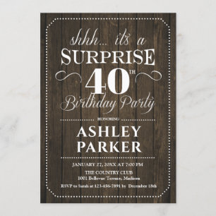Invitation Surprise 40e fête d'anniversaire - Bois rustique