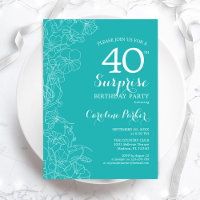 Surprise 40e fête d'anniversaire - Floral Turquois