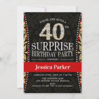 Surprise 40e fête d'anniversaire - Gold Black Red