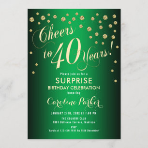 Invitation Surprise 40e fête d'anniversaire - Gold Green