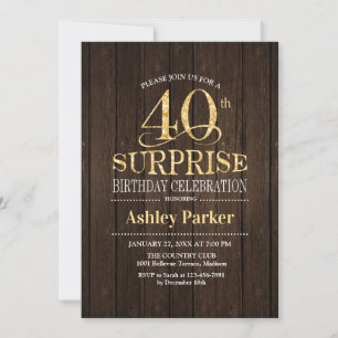 Invitation Surprise 40e fête d'anniversaire - Gold Wood