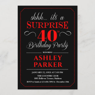 Invitation Surprise 40e fête d'anniversaire - Noir Rouge Blan