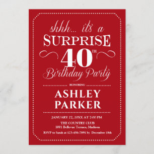 Invitation Surprise 40e fête d'anniversaire - Rouge Blanc