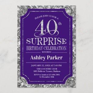 Invitation Surprise 40e fête d'anniversaire - Silver Purple