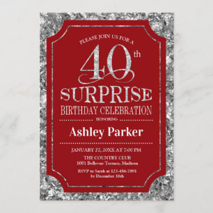 Invitation Surprise 40e fête d'anniversaire - Silver Red