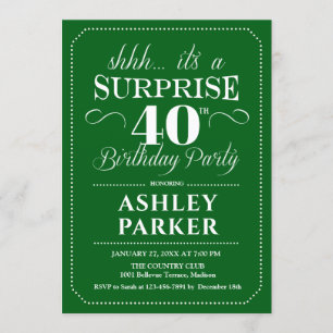 Invitation Surprise 40e fête d'anniversaire - Vert Blanc