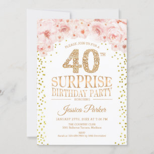 Invitation Surprise 40e fête d'anniversaire - White Gold Pink