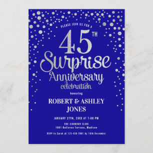 Invitation Surprise 45e Anniversaire - Bleu Saphir & Argent