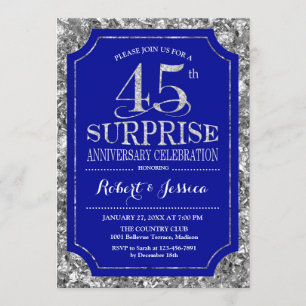 Invitation Surprise 45e anniversaire de mariage - Bleu Argent