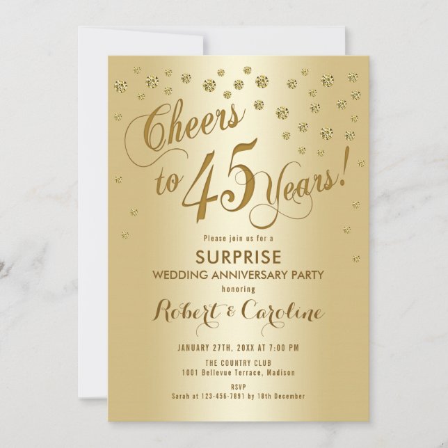 Invitation Surprise 45e anniversaire de Mariage - Or (Devant)
