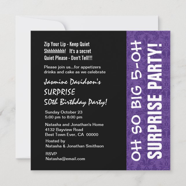 Invitation SURPRISE 50e année Anniversaire Moderne Purple Q00 (Devant)