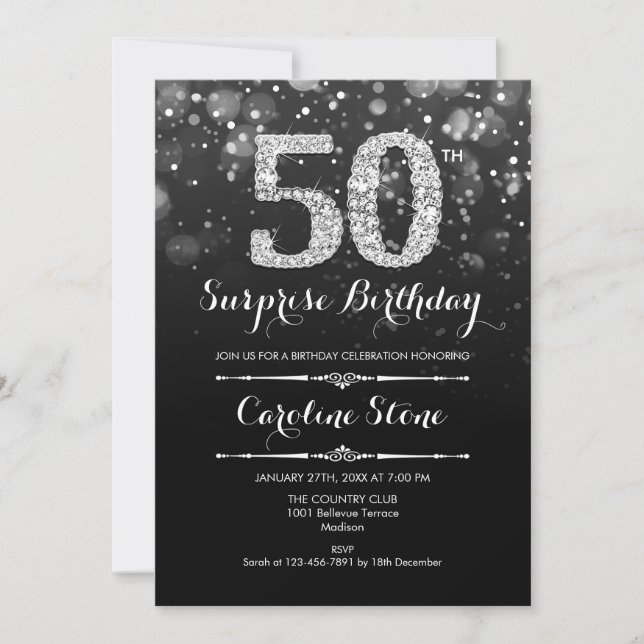 Invitation Surprise 50e anniversaire - Argent noir (Devant)