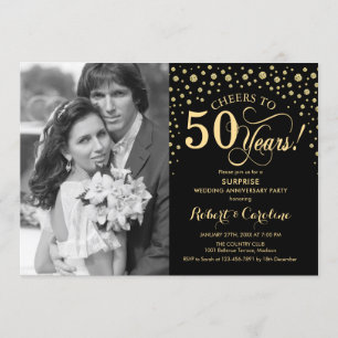 Invitation Surprise 50e anniversaire avec Photo Black Gold