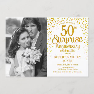 Invitation Surprise 50e anniversaire avec photo - Or blanc