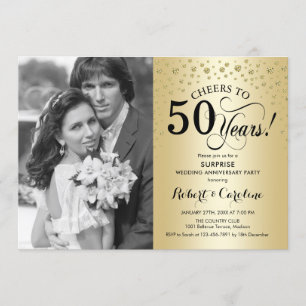Invitation Surprise 50e anniversaire avec photo or noir