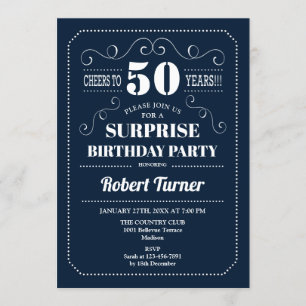 Invitation Surprise 50e anniversaire - Bleu bleu marine