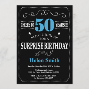 Invitation surprise 50e anniversaire Bleu et noir