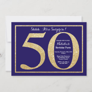 Invitation Surprise 50e Anniversaire Bleu Marine et Paillette