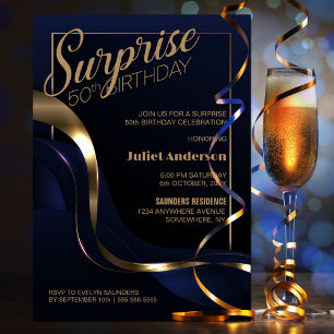 Invitation Surprise 50e anniversaire Blue Gold Party Invitati