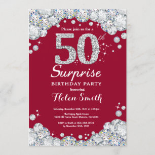 Invitation Surprise 50e anniversaire Bourgogne Rouge Argent D