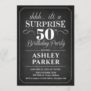 Invitation Surprise 50e anniversaire - Chalkboard Blanc Noir