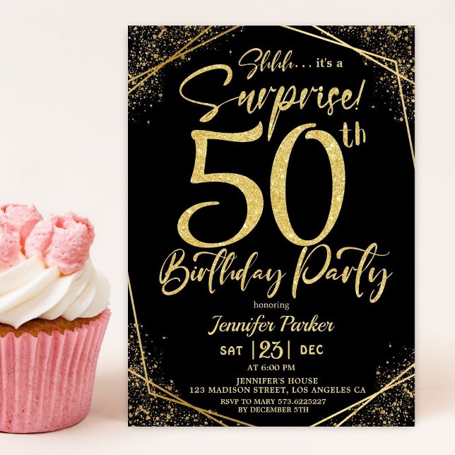 Invitation Surprise 50e anniversaire de fête Black & Gold Par (Créateur téléchargé)