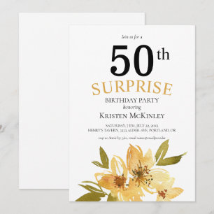Invitation Surprise 50e anniversaire de floraison jaune noir