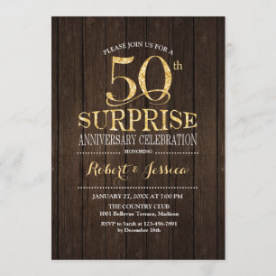 Invitation Surprise 50e anniversaire de mariage Bois Or