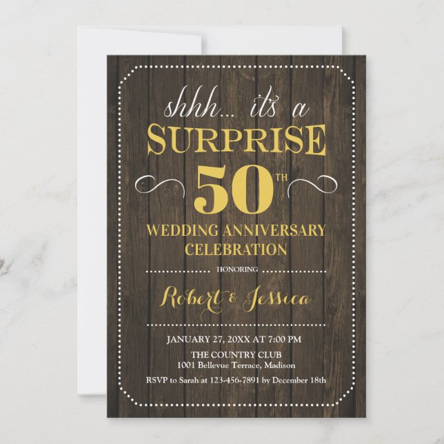 Invitation Surprise 50e anniversaire de mariage - Bois Or (Devant)