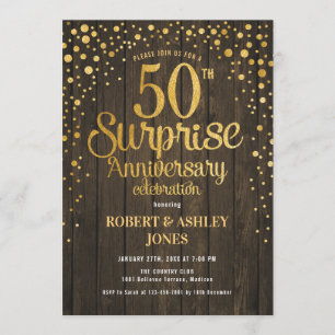 Invitation Surprise 50e anniversaire de mariage - Bois & Or