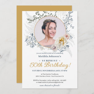 Invitation Surprise 50e anniversaire Delicate Floral Roses ph