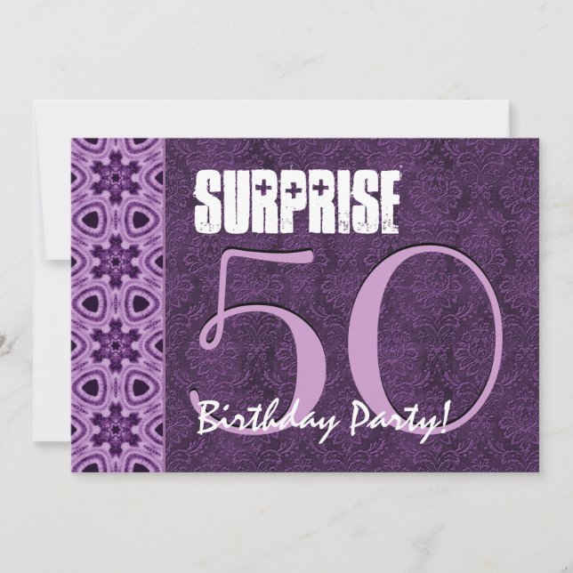 Invitation Surprise 50e anniversaire dentelle violetteModèle  (Devant)