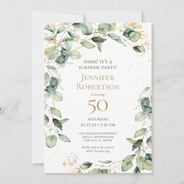 Invitation Surprise 50e anniversaire Eucalyptus (Devant)