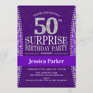 Invitation Surprise 50e anniversaire fête - Silver Purple