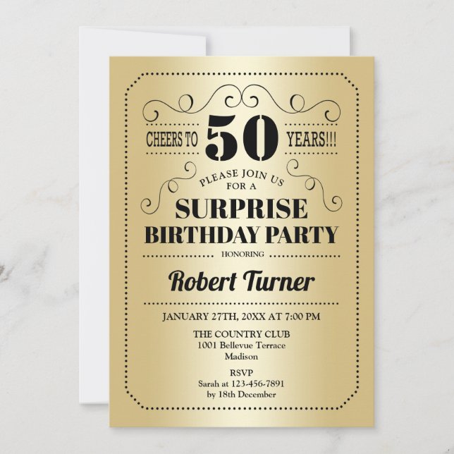 Invitation Surprise 50e anniversaire - Gold Black (Devant)