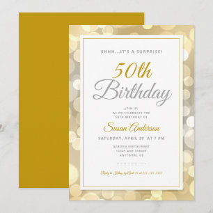 Invitation Surprise 50e anniversaire   Gold Bokeh