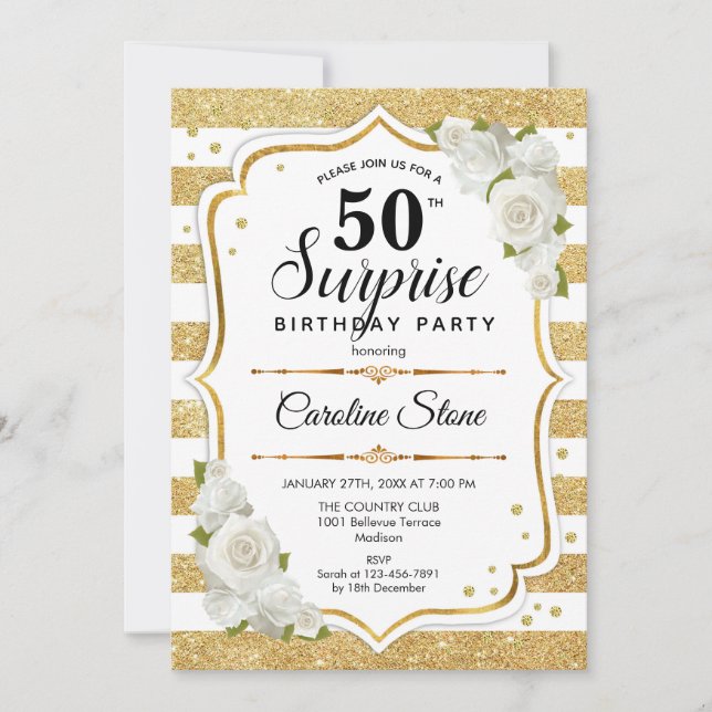 Invitation Surprise 50e anniversaire - Gold White (Devant)