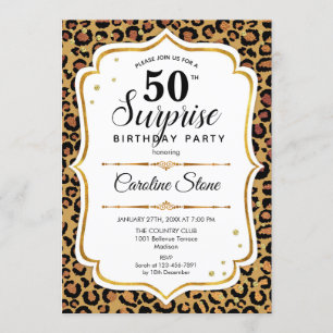 Invitation Surprise 50e anniversaire - Leopard Gold White