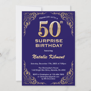 Invitation Surprise 50e anniversaire Marine Blue and Gold Par